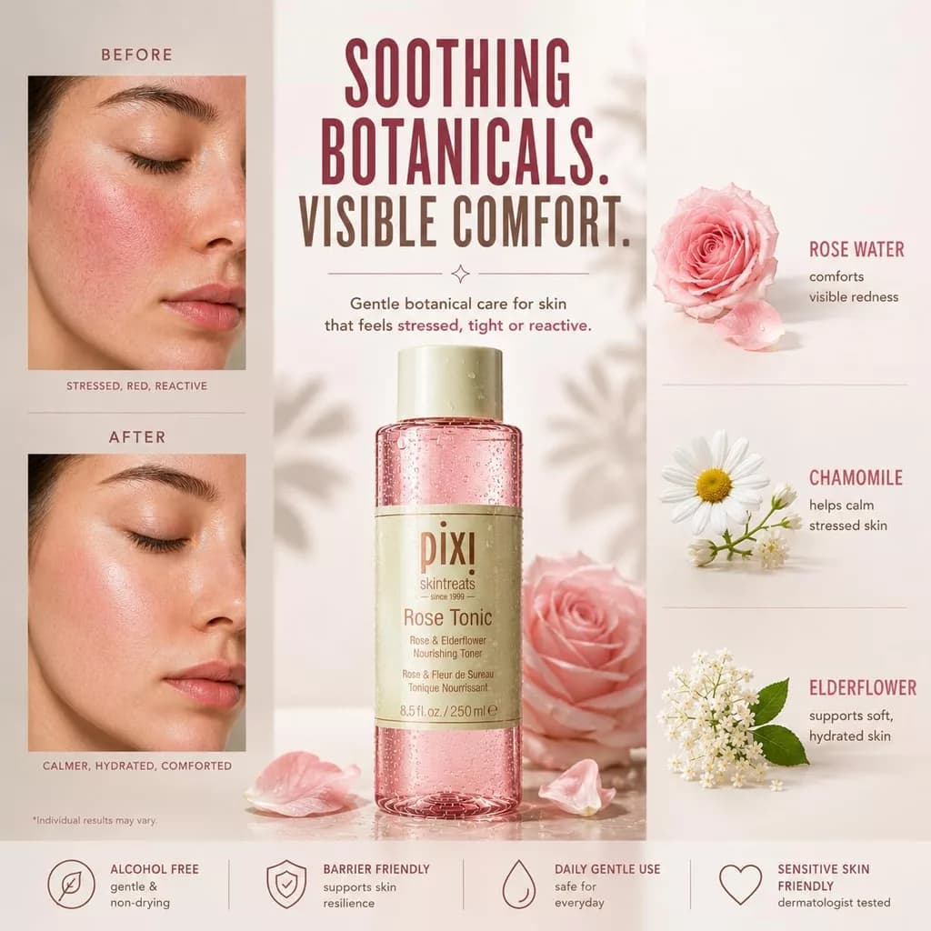 تونر صورت پیکسی | حاوی عصاره رز و گل آقطی Rose Tonic — تصویر ۷
