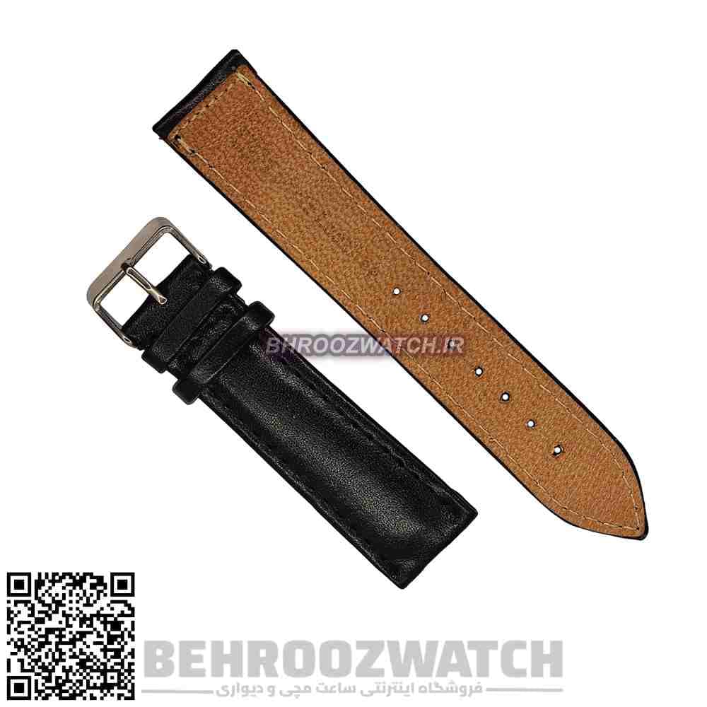 بند ساعت مچی چرم طبیعی چرم تبریز مشکی ساده سایز 22 — تصویر ۴