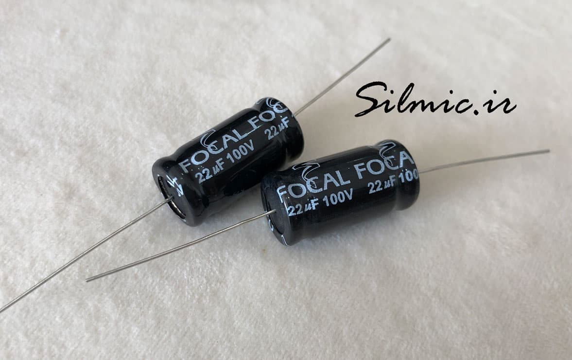 خازن کراس اور بی پلار 22 میکرو فاراد 100 ولت FOCAL فرانسه نوع اکسیال 5% — تصویر ۳