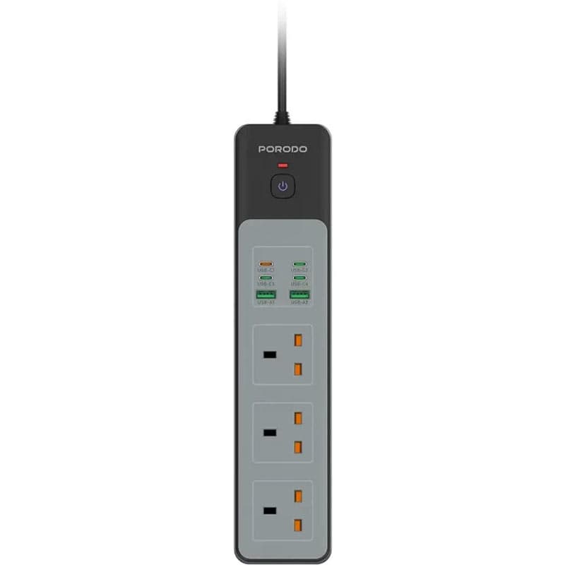 چندراهی برق کلیددار 2خروجی USB و3PDو 3AC با کابل 3متری پرودو مدل Porodo power strip FWC052 3000w — تصویر ۳