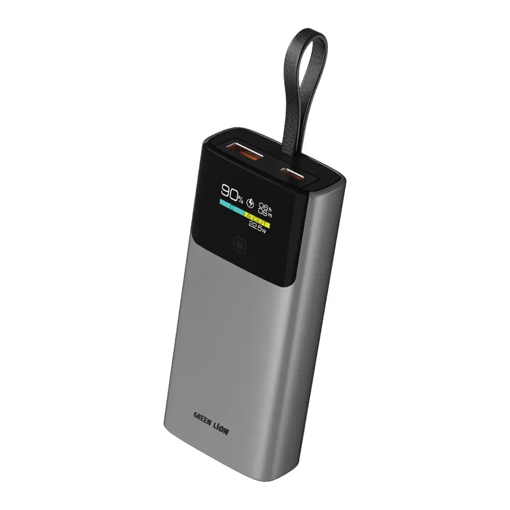 پاوربانک 10000mAh سوپر فست با کابل متصل Green Lion Voltix Power Bank 22.5W TFT Display — تصویر ۵