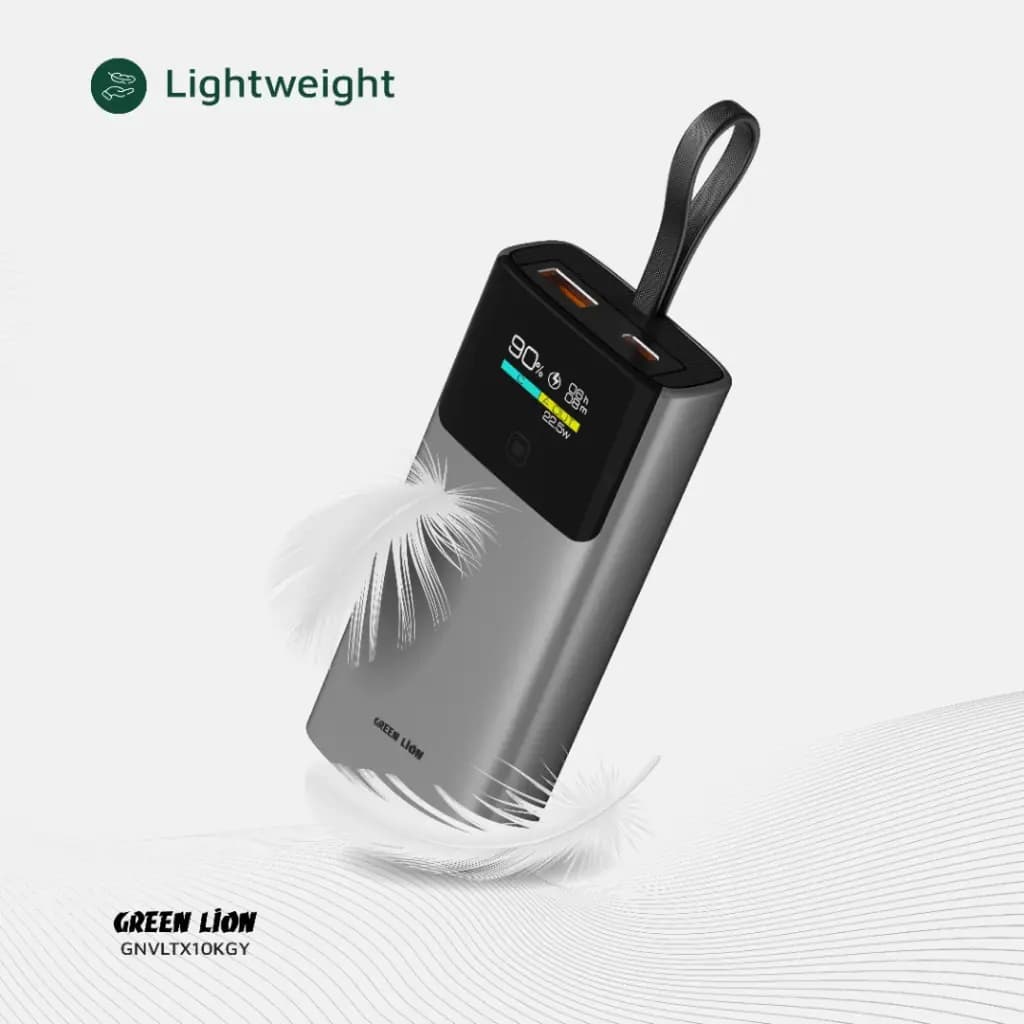 پاوربانک 10000mAh سوپر فست با کابل متصل Green Lion Voltix Power Bank 22.5W TFT Display — تصویر ۸