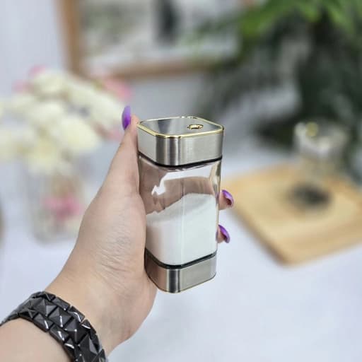 نمک پاش شیشه ای دو سر استیل طلایی — تصویر ۳