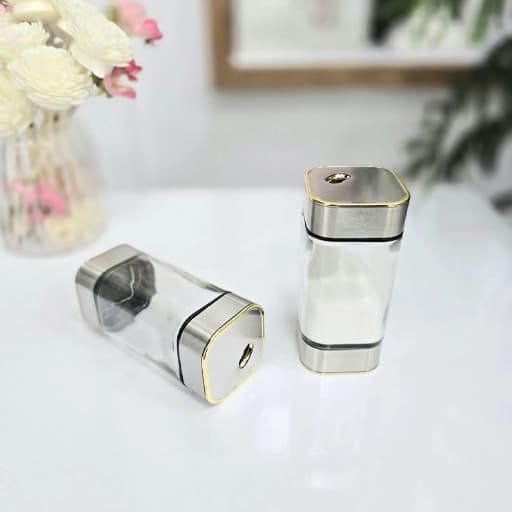 نمک پاش شیشه ای دو سر استیل طلایی