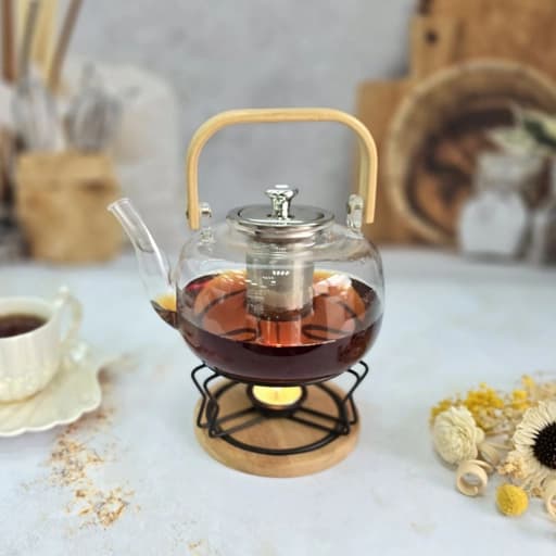 قوری پیرکس دسته بامبو صافی و درب استیل — تصویر ۲