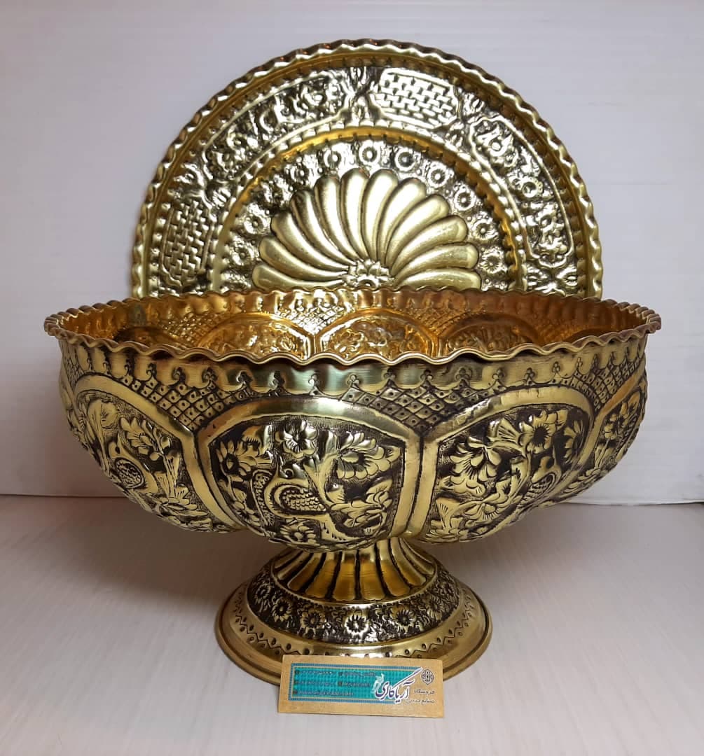 کاسه برنجی قلم 34سانت با سینی
