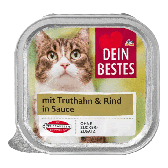 غذای کاسهای گربه دین بستس با طعم گوشت بوقلمون و گاو در سس- Dein Bestes Cat wet food beef turkey