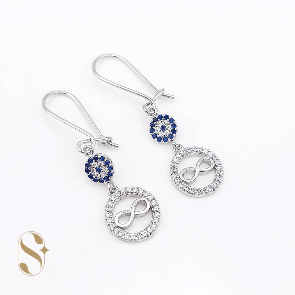 گوشواره نقره زنانه طرح چشم نظر بی نهایت کد SilverSet-G562 — تصویر ۲