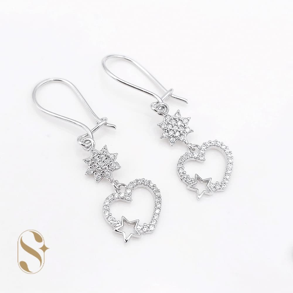 گوشواره نقره زنانه طرح ستاره و قلب کد SilverSet-G564