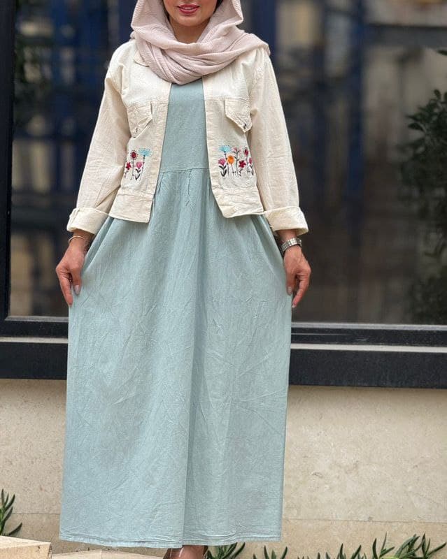 ساحلی کت سارافن لینن گلدوزی زنانه /کد2415 — تصویر ۴
