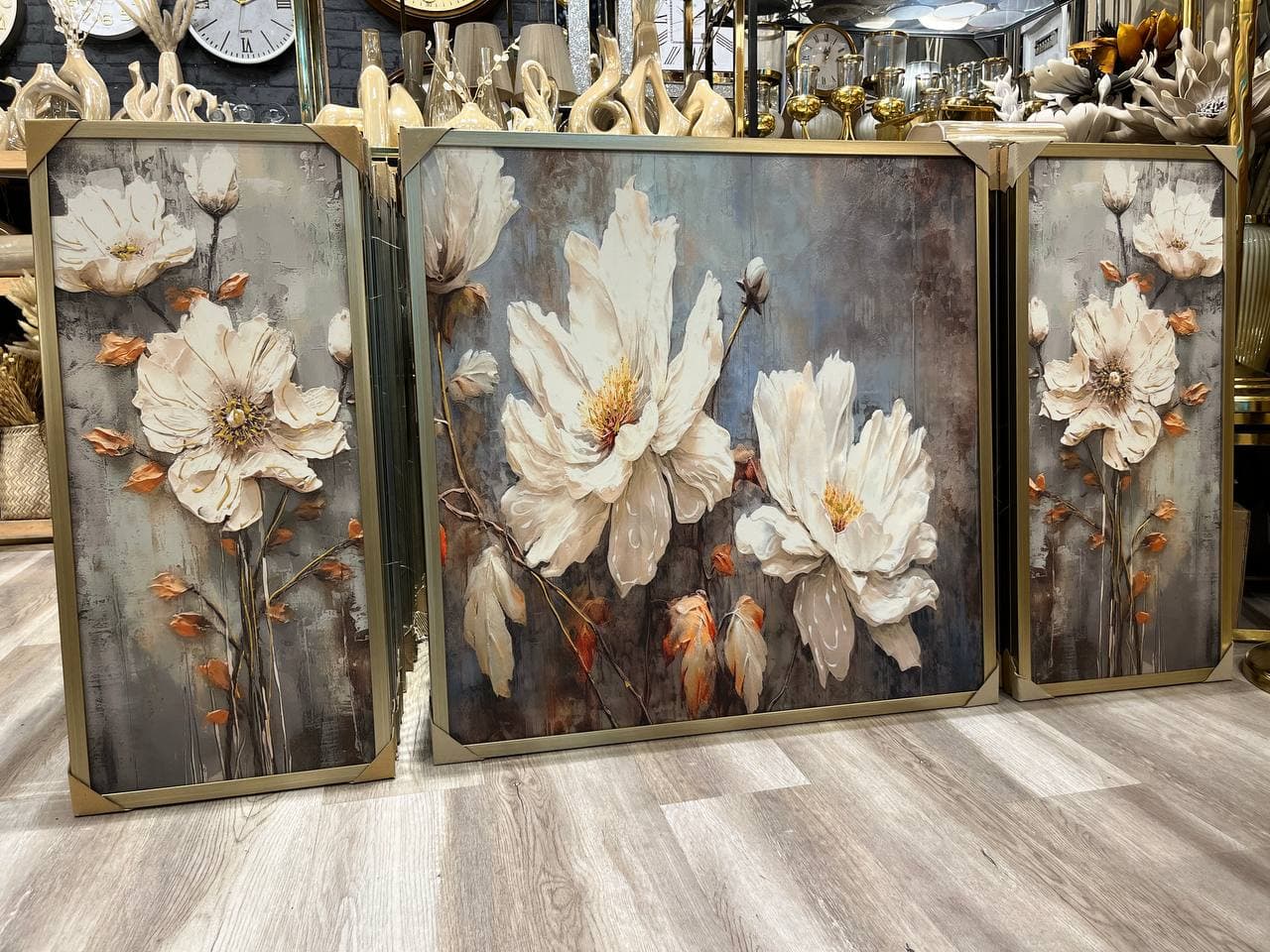 تابلو تکسچر سه تیکه برجسته طرح گل سه تیکه