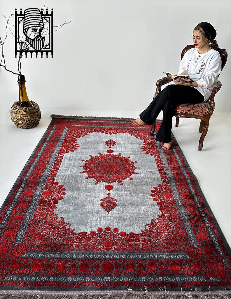 فرش مدرن آروین کد 73005 طوسی قرمز — تصویر ۲