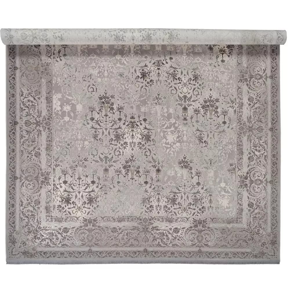 فرش طرح 10LA0220 نقره ای 1500 شانه گل ابریشم — تصویر ۲