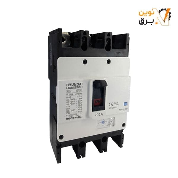 کليد اتوماتیک قابل تنظیم سه پل 200 آمپر هیوندای الکتریک 38KA مدل HGM250H-F