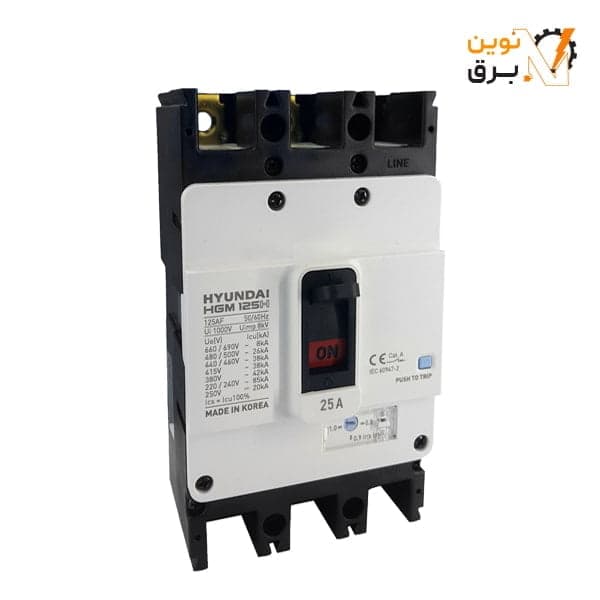 کليد اتوماتیک قابل تنظیم سه پل 25 آمپر هیوندای الکتریک 38KA مدل HGM125H-F — تصویر ۲