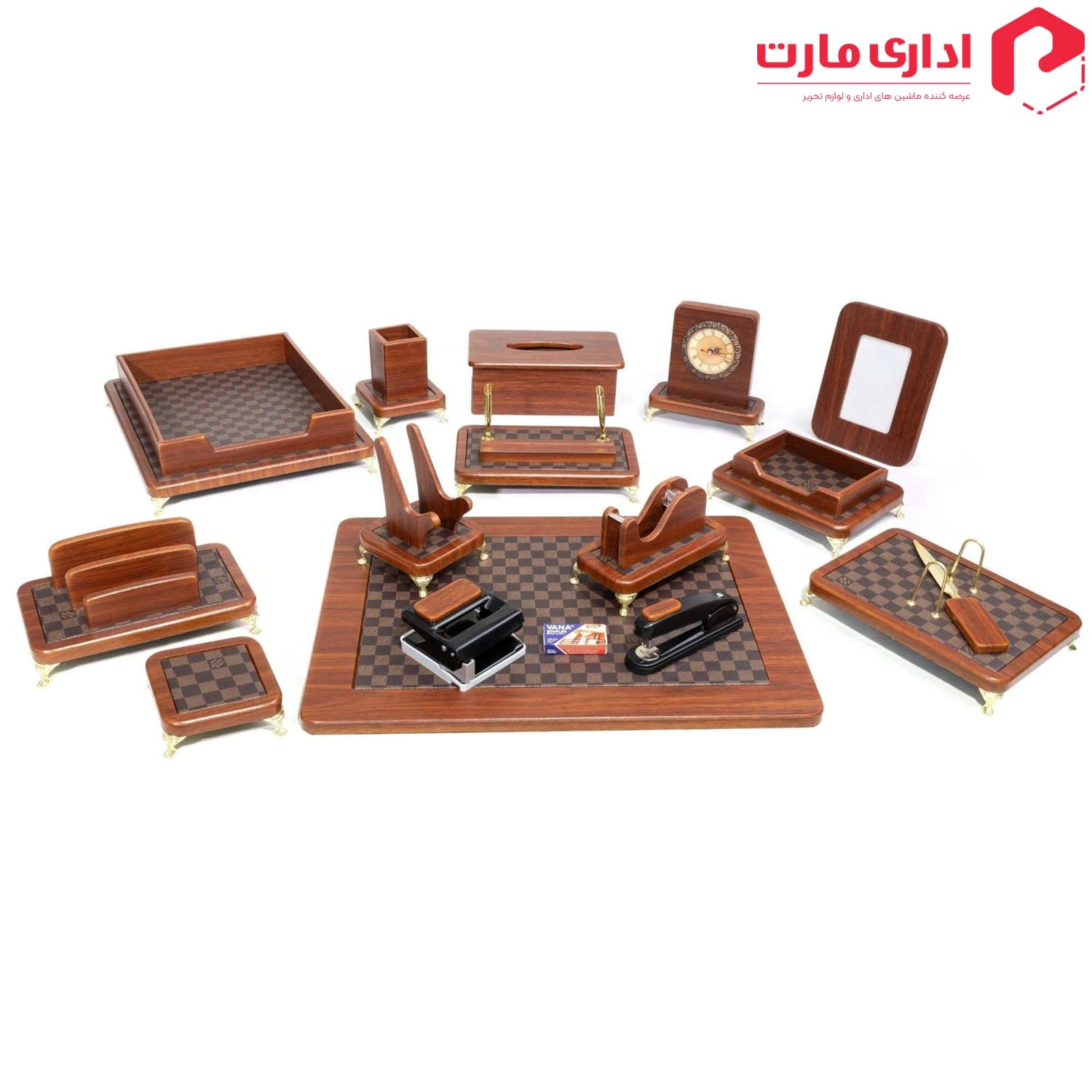 ست رومیزی مدیریتی 17 تیکه قائم کد 917P رنگ قهوه ای