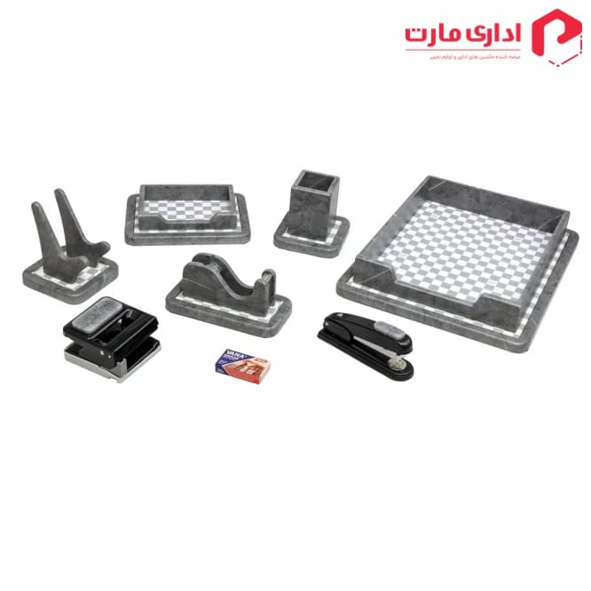 ست رومیزی مدیریتی 8 تیکه قائم کد 908 طرح طوسی سنگی — تصویر ۳