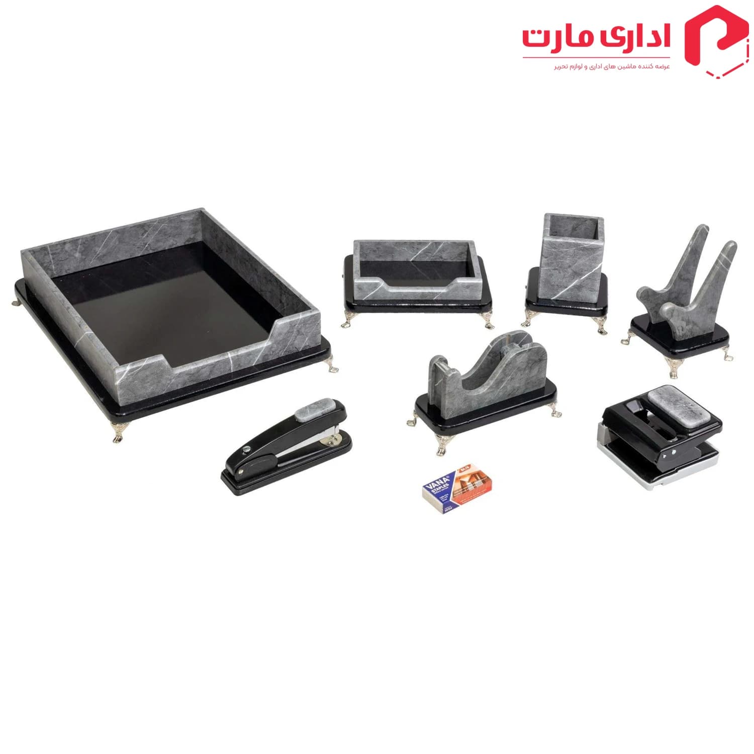 ست رومیزی مدیریتی 8 تیکه قائم کد 308AP رنگ طوسی سنگی