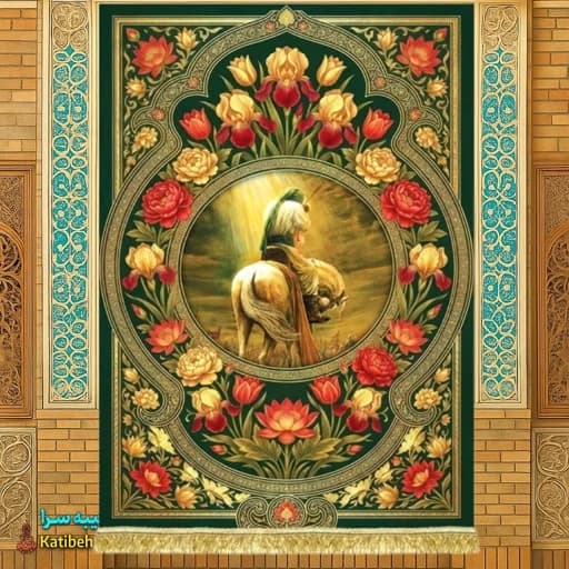 کتیبه مخمل عمودی نقاشی شهادت حضرت علی اصغر(مسیح عاشورا)