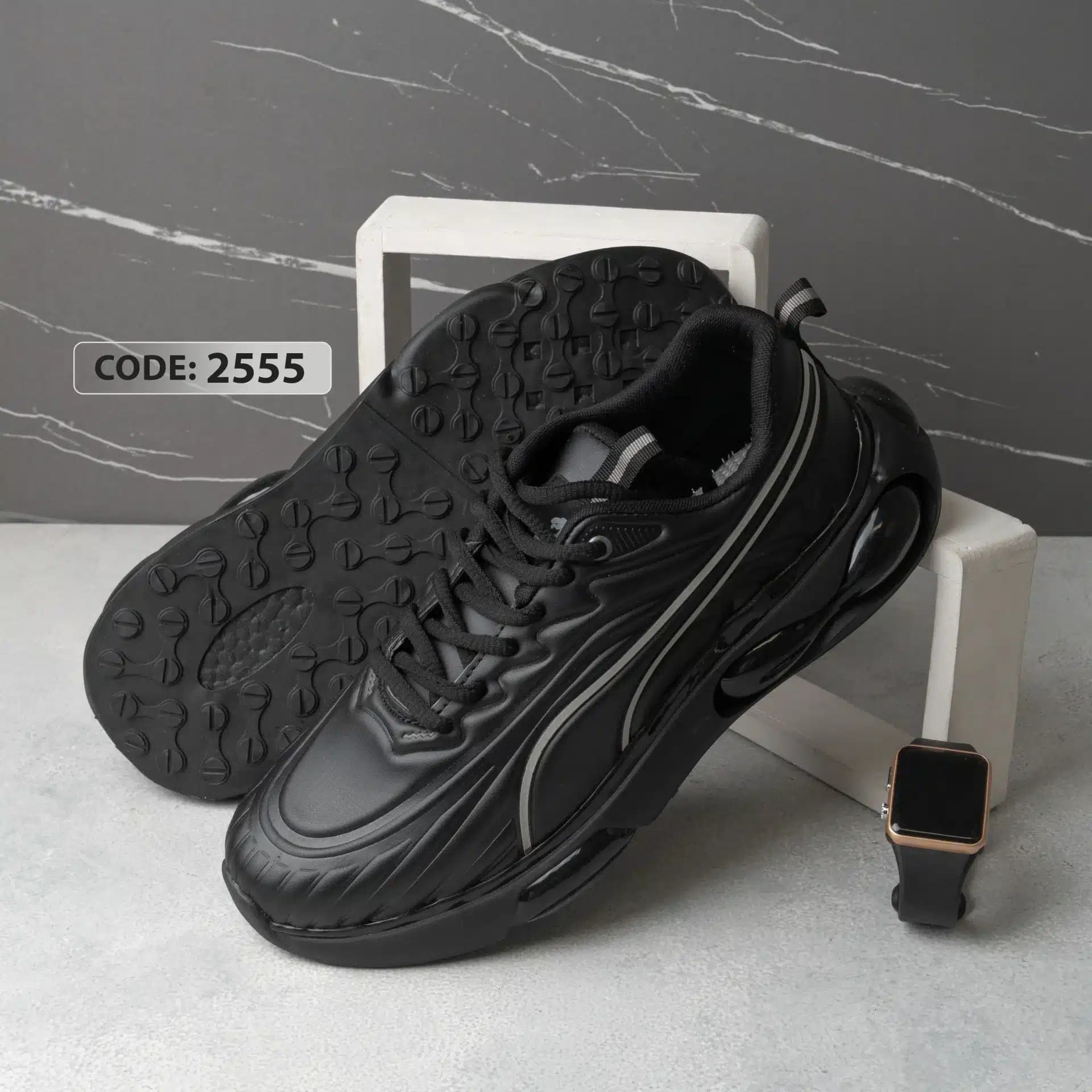 کتونی چرم بنددار مشکی زیره ژله ای مشکی سایز بزرگ PUMA – کد 2555 — تصویر ۲