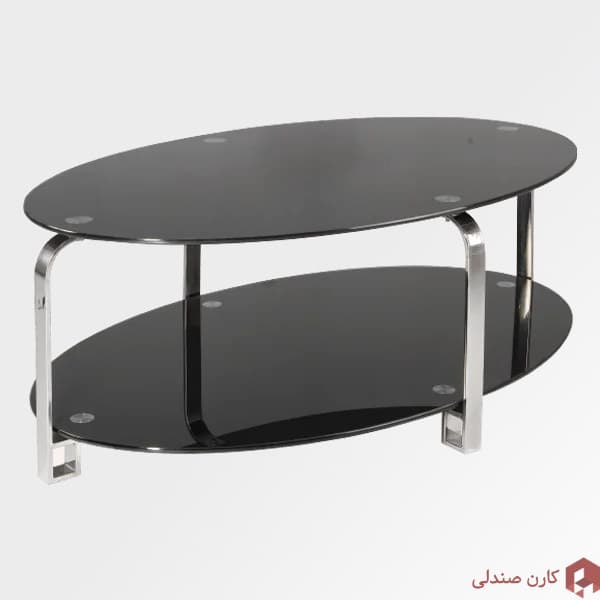 میز جلو مبلی بیضی 2 طبقه مشکی مدل b960