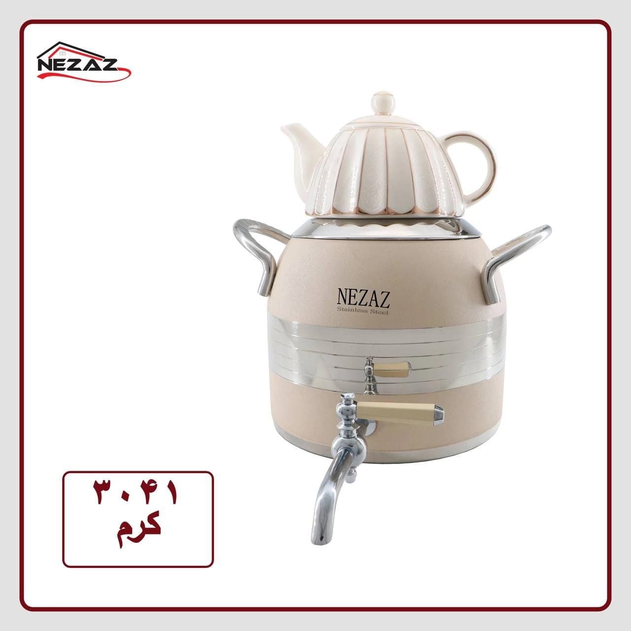 کتری قوری نزاز NEZAZ طرح ترک 5 لیتری رنگی وسط استیل کف چدن کد 3041 — تصویر ۲