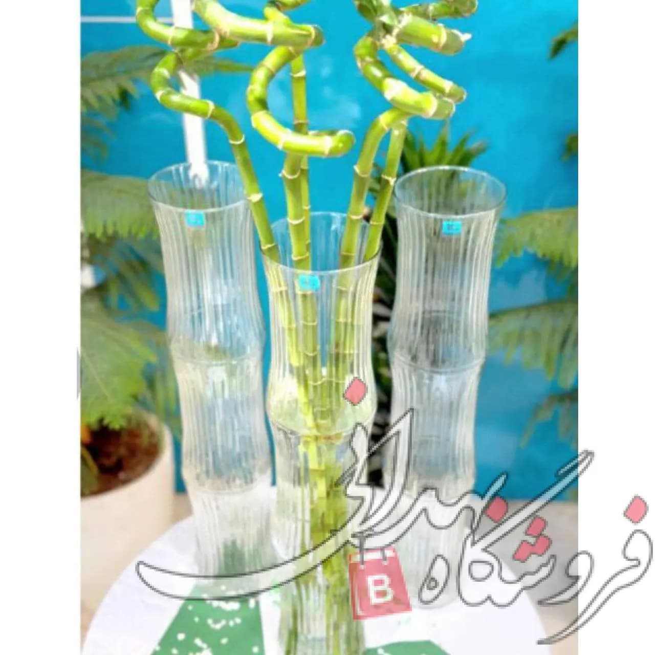 گلدان شیشه ای طرح بامبو خطی 60 سانت