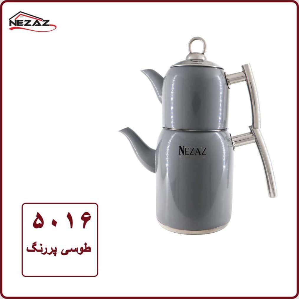 کتری قوری نزاز NEZAZ تمام استیل 2 لیتری رنگ پاستیلی کف چدن کد 5016 — تصویر ۲
