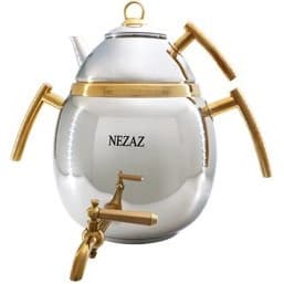 کتری قوری نزاز NEZAZ تخم مرغی 6 لیتری دسته طلایی تمام استیل کف چدن کد 4033 — تصویر ۲