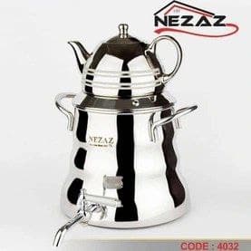 کتری قوری نزاز NEZAZ هرمی کلاسیک 6 لیتری قوری کروم کف چدن کد 4032