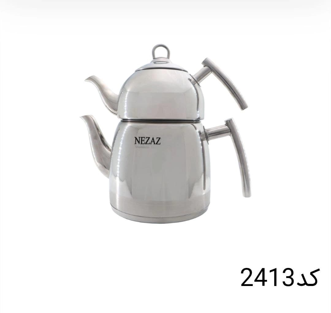 کتری قوری نزاز NEZAZ تمام استیل 3 لیتری قوری استیل کف چدن کد 2413