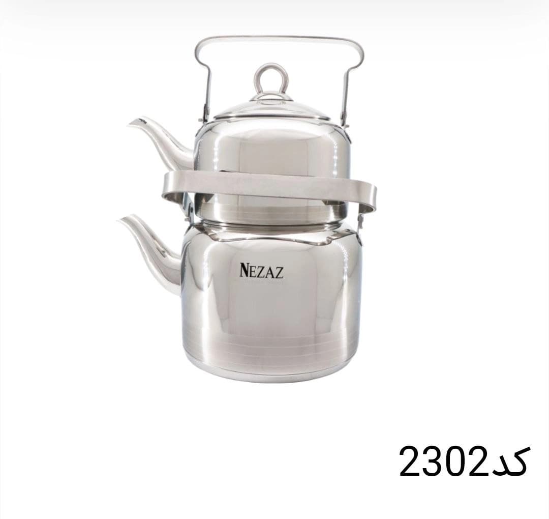 کتری قوری نزاز NEZAZ لوله دار 2.5 لیتری تمام استیل کف چدن کد 2302