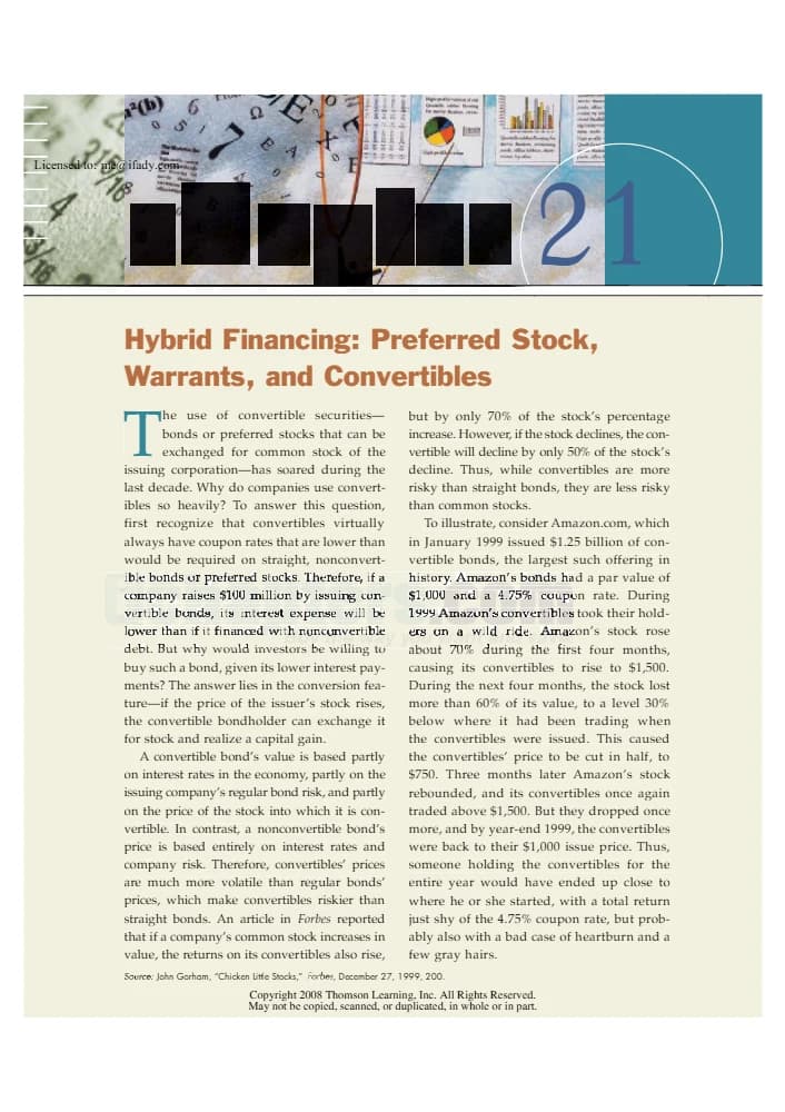کتاب Chapter 21: Hybrid Financing (فصل ۲۱: تأمین مالی ترکیبی – سهام ممتاز، اوراق اختیار و اوراق قابل تبدیل) نسخه انگلیسی PDF | نامشخص