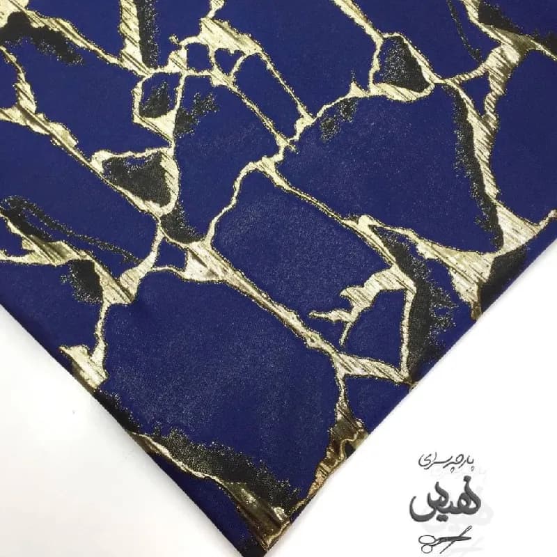پارچه ژاکارد ترک طرح رگ زمینه ابی کاربنی — تصویر ۲