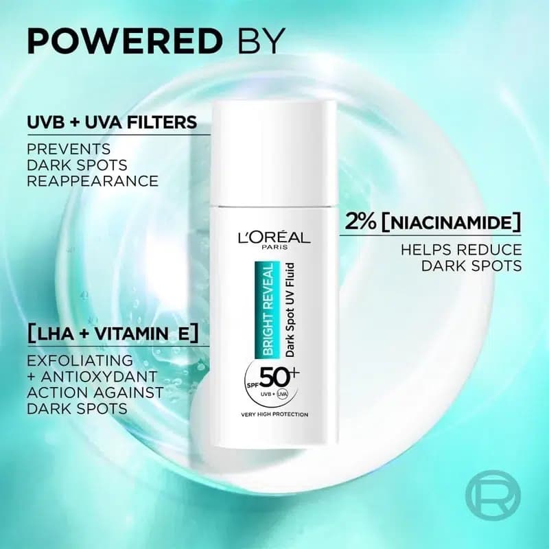 ضدآفتاب فلوئیدی لورآل مدل Bright Reveal – حاوی نیاسینامید و LHA – ضد لک و با +SPF 50 | حجم 50 میلیلیتر — تصویر ۳