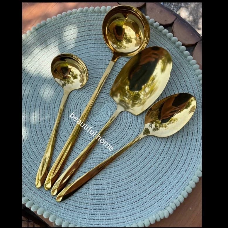 سرویس قاشق و چنگال 24 نفره 120 پارچه دهانه اروپایی تمام طلایی یونیک — تصویر ۲
