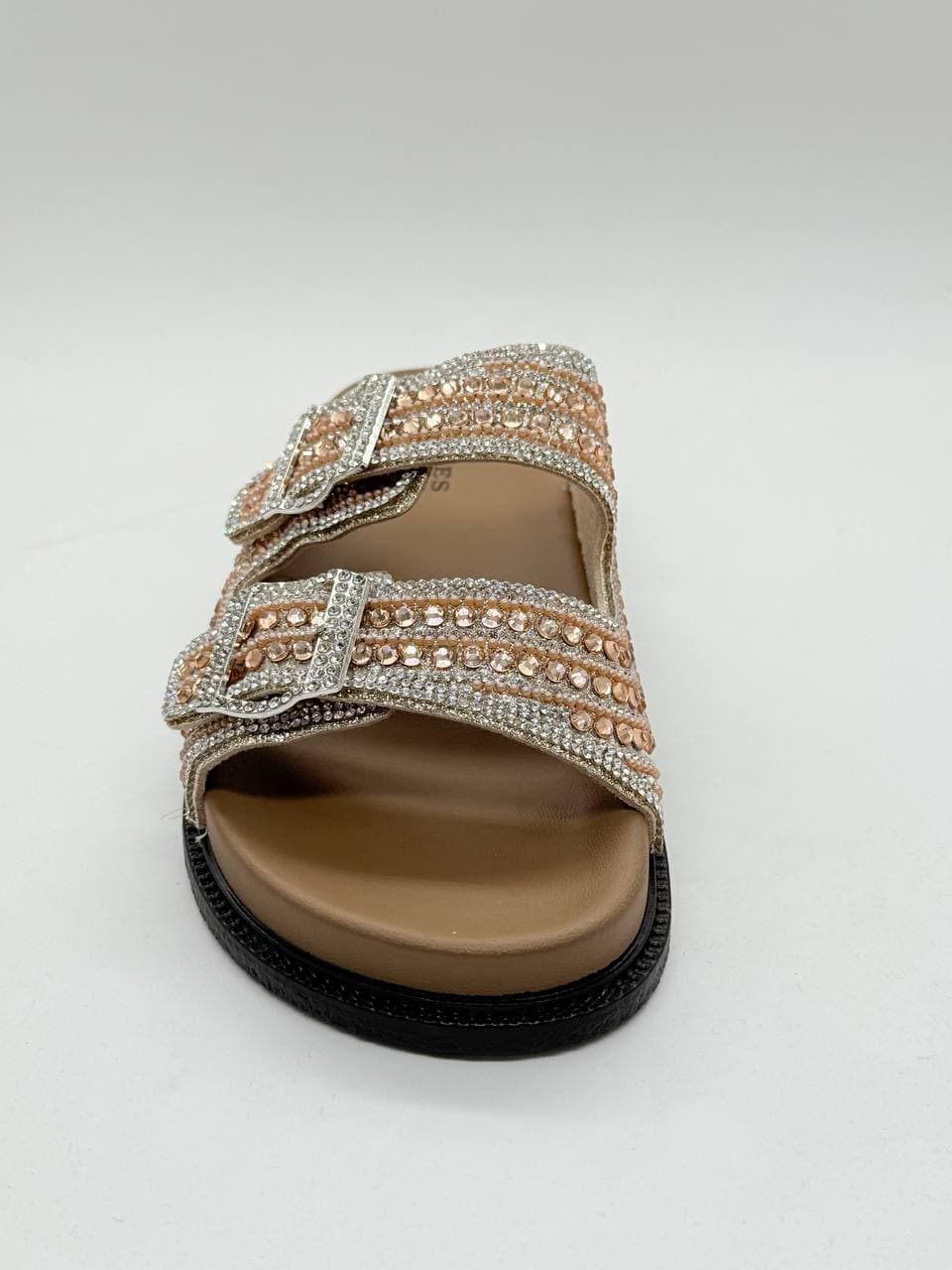 دمپایی دو بند نگینی قهوه ای brown double-strap jeweled slippers — تصویر ۴