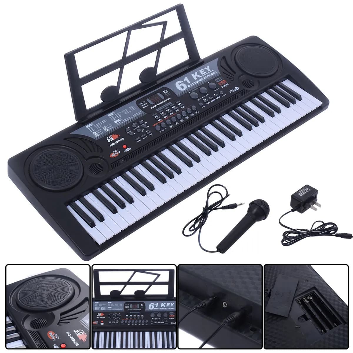 پیانو آموزشی MQ-809USB | ارگ کیبورد 61 کلید | USB + میکروفن — تصویر ۲