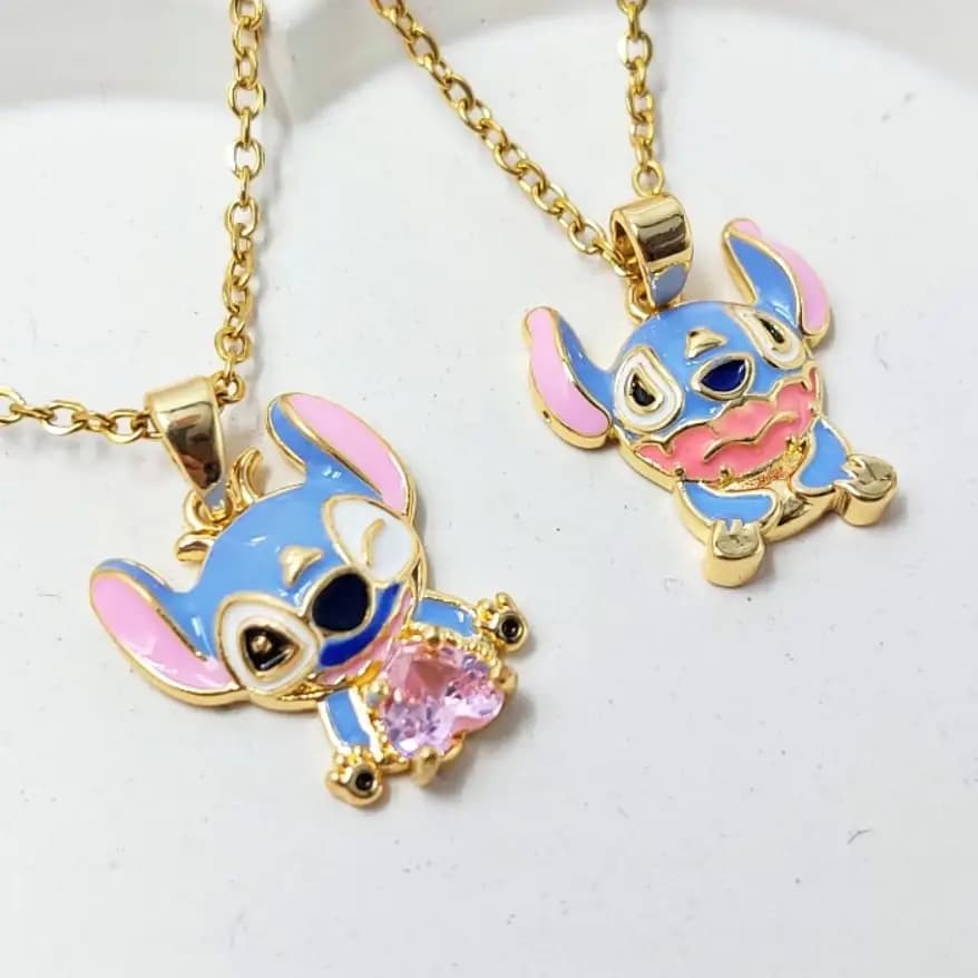 پلاک و آویز گردنبند آبکاری نقره فانتزی استیج Stitch رنگ ثابت کد amp