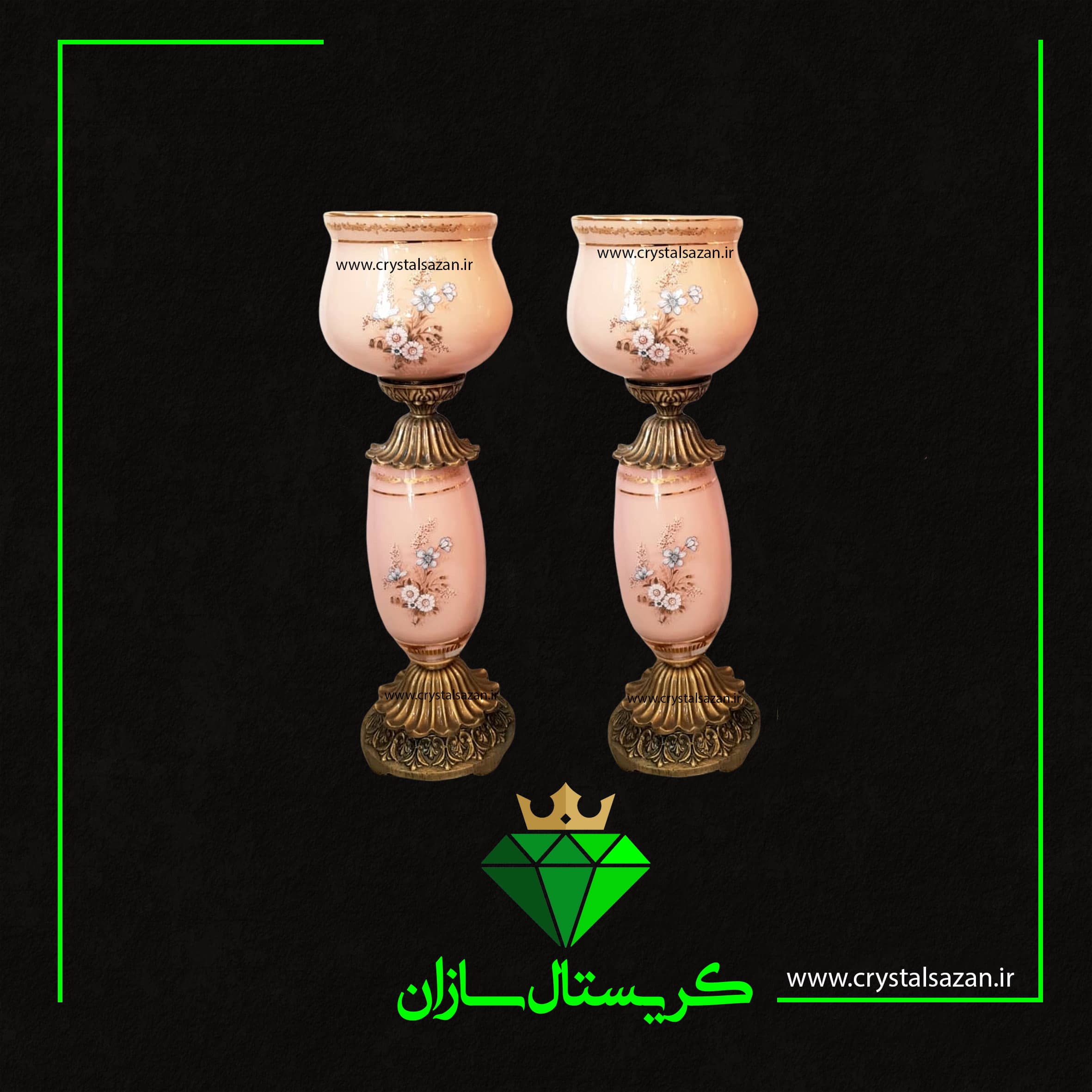 شمعدان افرا کریستال سازان مدل رز صورتی کد SH993