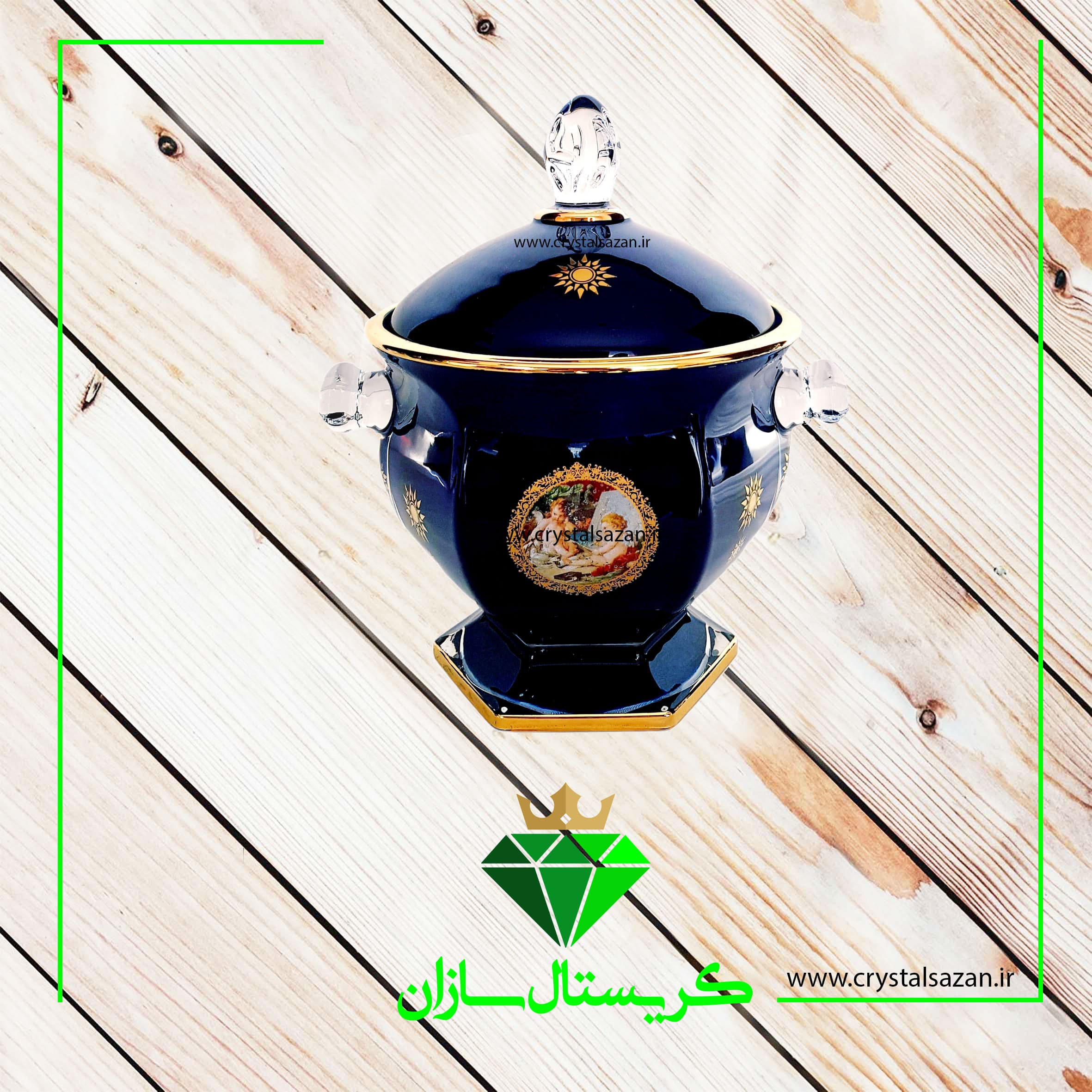 شکلات خوری مدل پیزا طرح نیلوفرانه سرمه ای کریستال سازان کد K1241