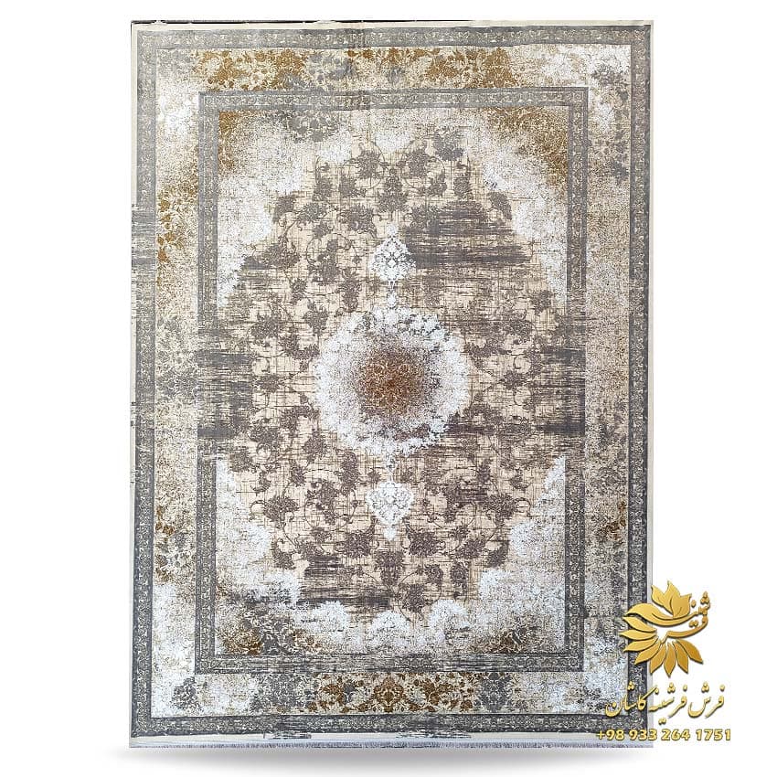 فرش وینتیج کرم طلایی 1200 شانه گل برجسته کد 9002