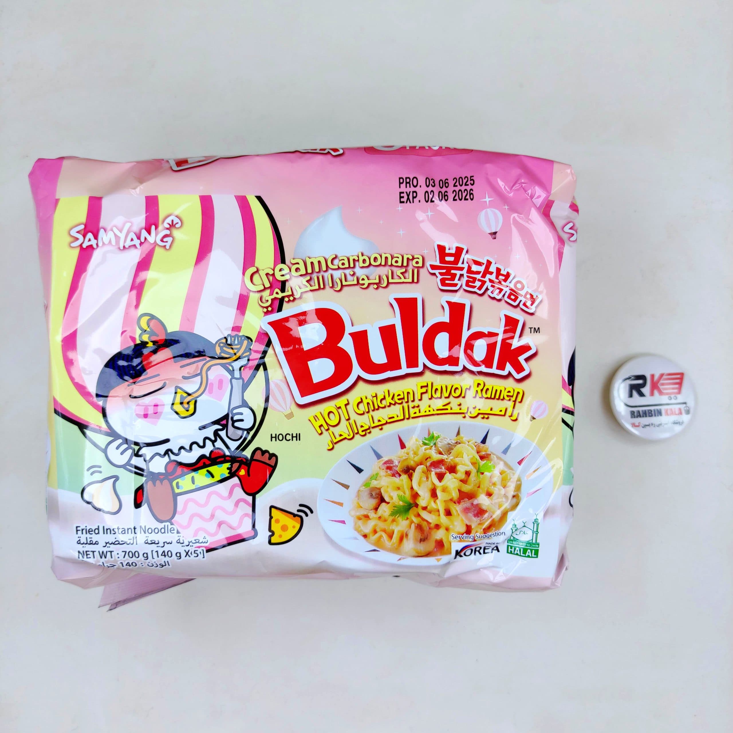 نودل فوری سامیانگ طعم مرغ تند وخامه کاربونارا بسته 5 عددی SAMYANG مدل Hot Chicken Flavor Ramen