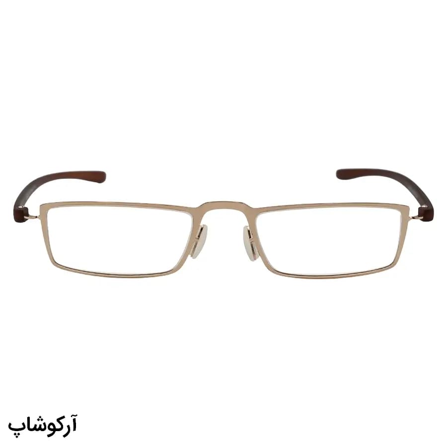 عینک مطالعه نمره +3.50 نزدیک بین با فریم مستطیلی، رنگ طلایی، جنس تیتانیوم، دسته TR، قهوهای مات مدل L5018BK — تصویر ۲