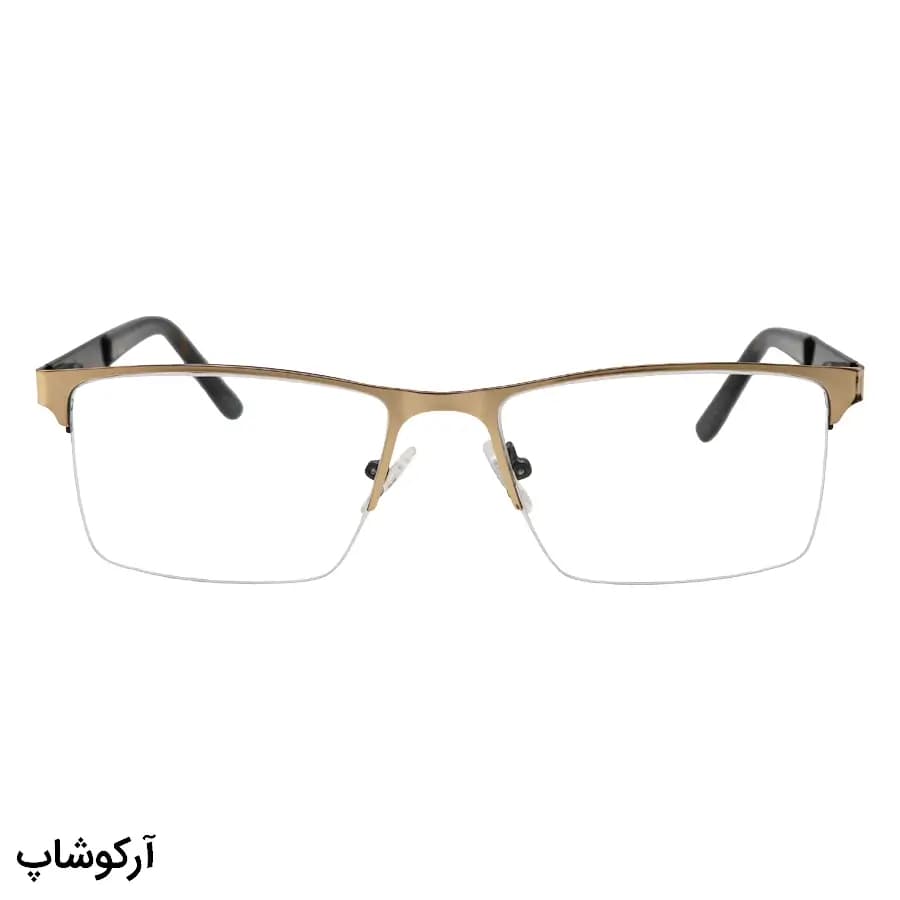 عینک طبی Calvin Klein با طراحی نیمفریم، شکل مستطیلی، رنگ طلایی براق، از جنس فلزی و لولا فنردار مدل 62477 — تصویر ۲