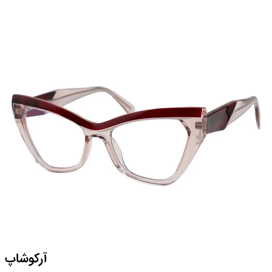 عینک طبی زنانه Chopard با فریم رنگ صورتی و قرمز، شکل چشم گربهای، دسته سیمدار و لولا فنردار مدل 2198