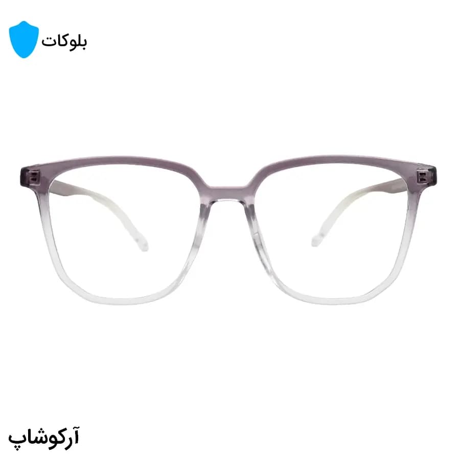 عینک با فریم بنفش رنگ، شکل مربعی بزرگ، از جنس کائوچو و لنز بلوکات مدل 20322 — تصویر ۲