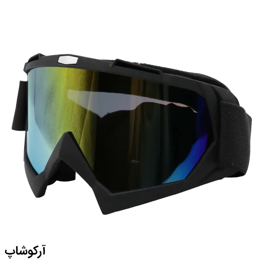عینک موتور سواری با لنز آینه ای، فریم مشکی مات و بند کشی مشکی رنگ مدل 993110 — تصویر ۲