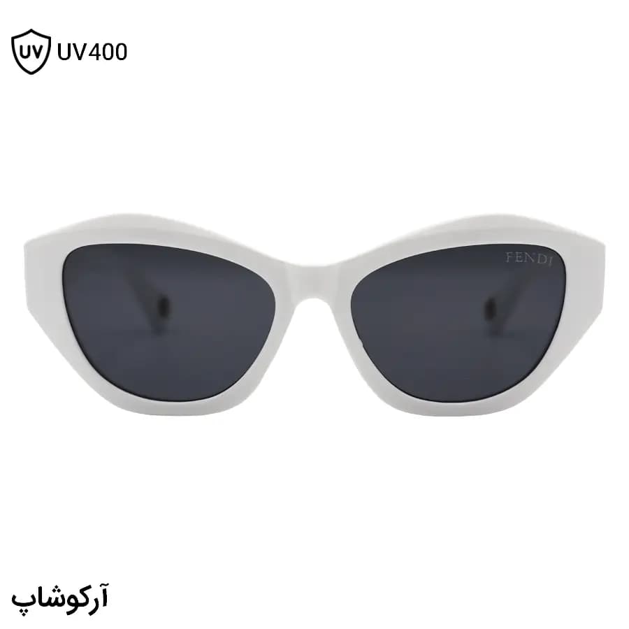 عینک آفتابی زنانه Fendi با فریم رنگ سفید، شکل چندضلعی و هندسی و لنز دودی تیره مدل 1144 — تصویر ۳