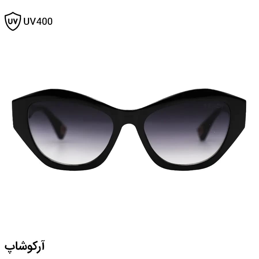 عینک آفتابی زنانه فندی با فریم رنگ مشکی براق، شکل چندضلعی و هندسی و لنز دودی سایه روشن مدل 1144 — تصویر ۳